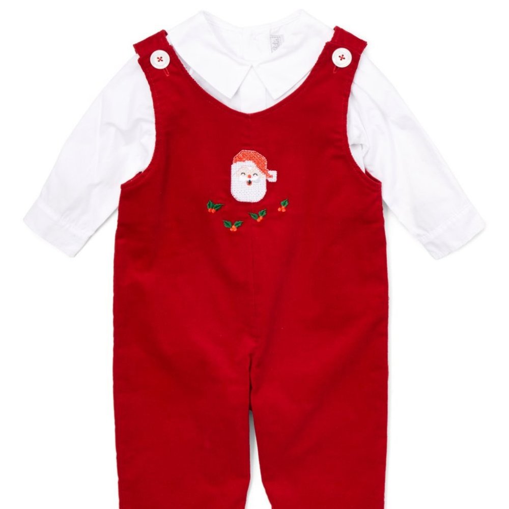 Fantaisie Kids - Red Santa Corduroy Overalls - Size 6M